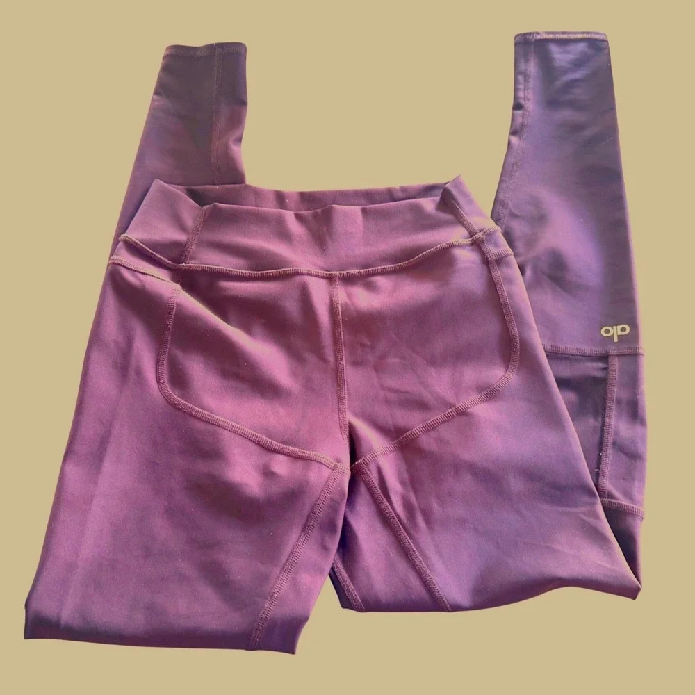Alo Yoga Womens High Waist Mesh Panel Leggings Plum Purple Athletic Pants‎ XS